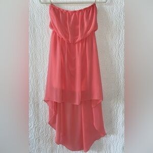 Poetry Clothing Strapless Sheer Overlay High-Low Mini Dress